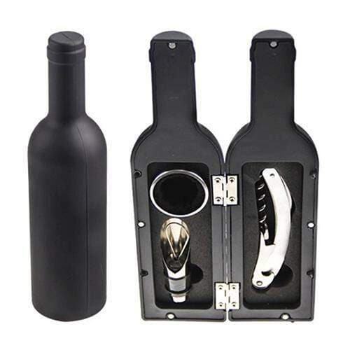 Kit para Vinho c/ Abridor Saca Rolha Colarinho Case Garrafa e Dosador 3pçs - Gift